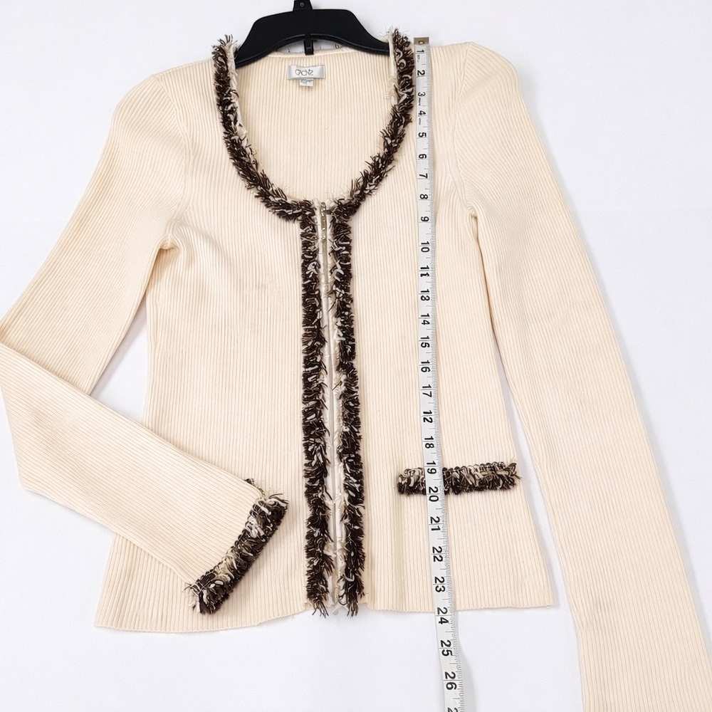 Vintage 90s Y2K Cache Cream Ribbed Fringe Cardigan Medium - Picture 4 of 6